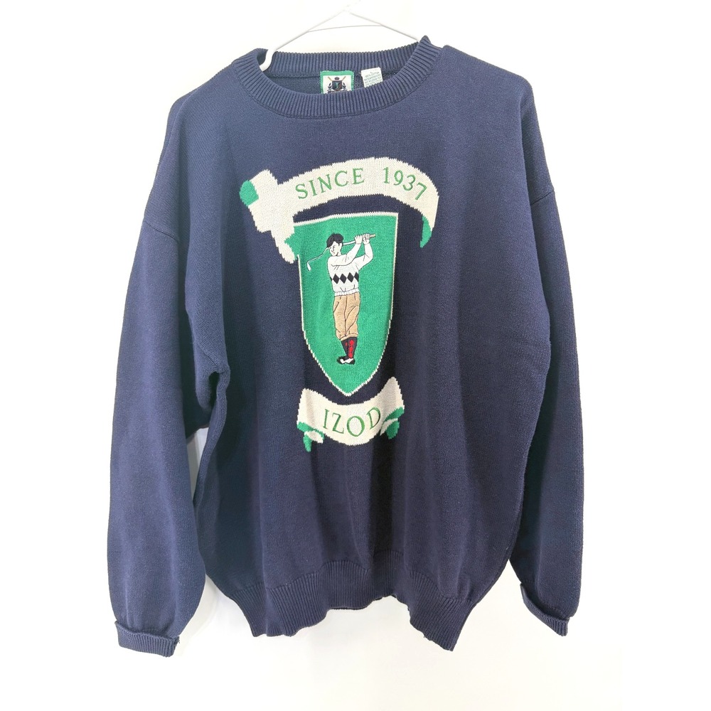 Izod Navy Blue Golf Logo Sweater Men Large Athletic Country Club Preppy Vintage